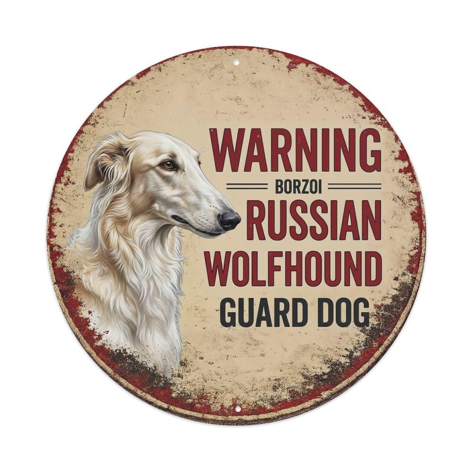 Metal Tin Sign Vintage Warning Borzoi