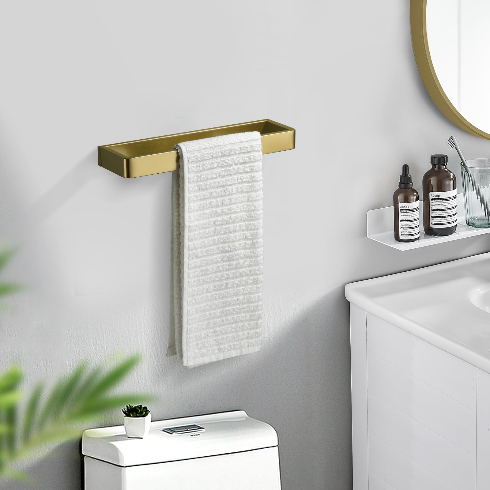 YACVCL Bathroom Towel Bar Brushed Gold, 30cm/11.8in 304 Stainless Steel Bath Accessories Towel Rack Hanger - Image 2
