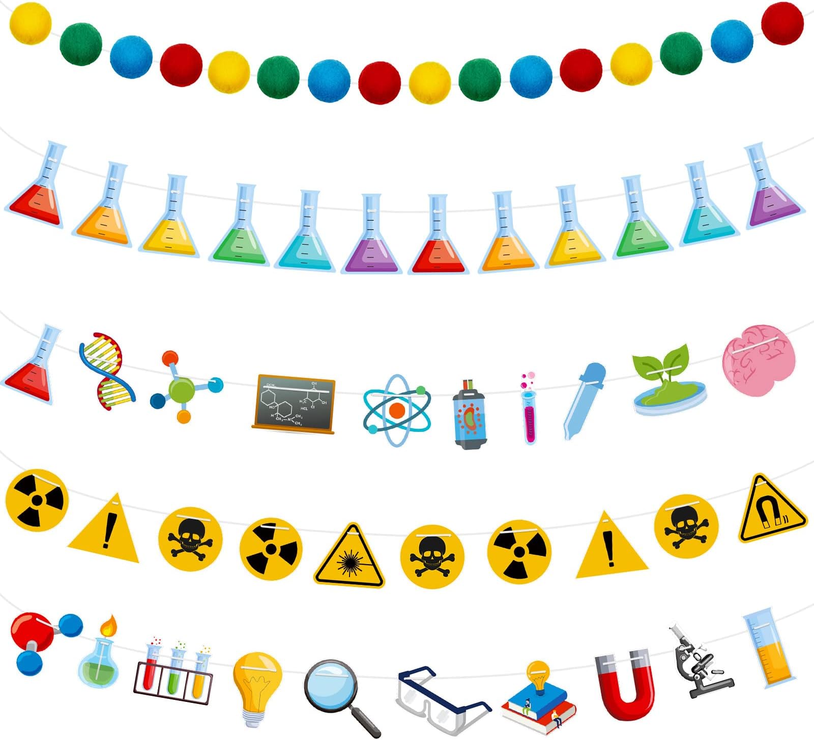 - Wettarn 5 Pieces Science Decorations Banner Science Party Hanging Garland Chemistry Laboratory Birthday Party Supplies Scientist Lab Theme Birthday Banners for School Classroom(Classic)