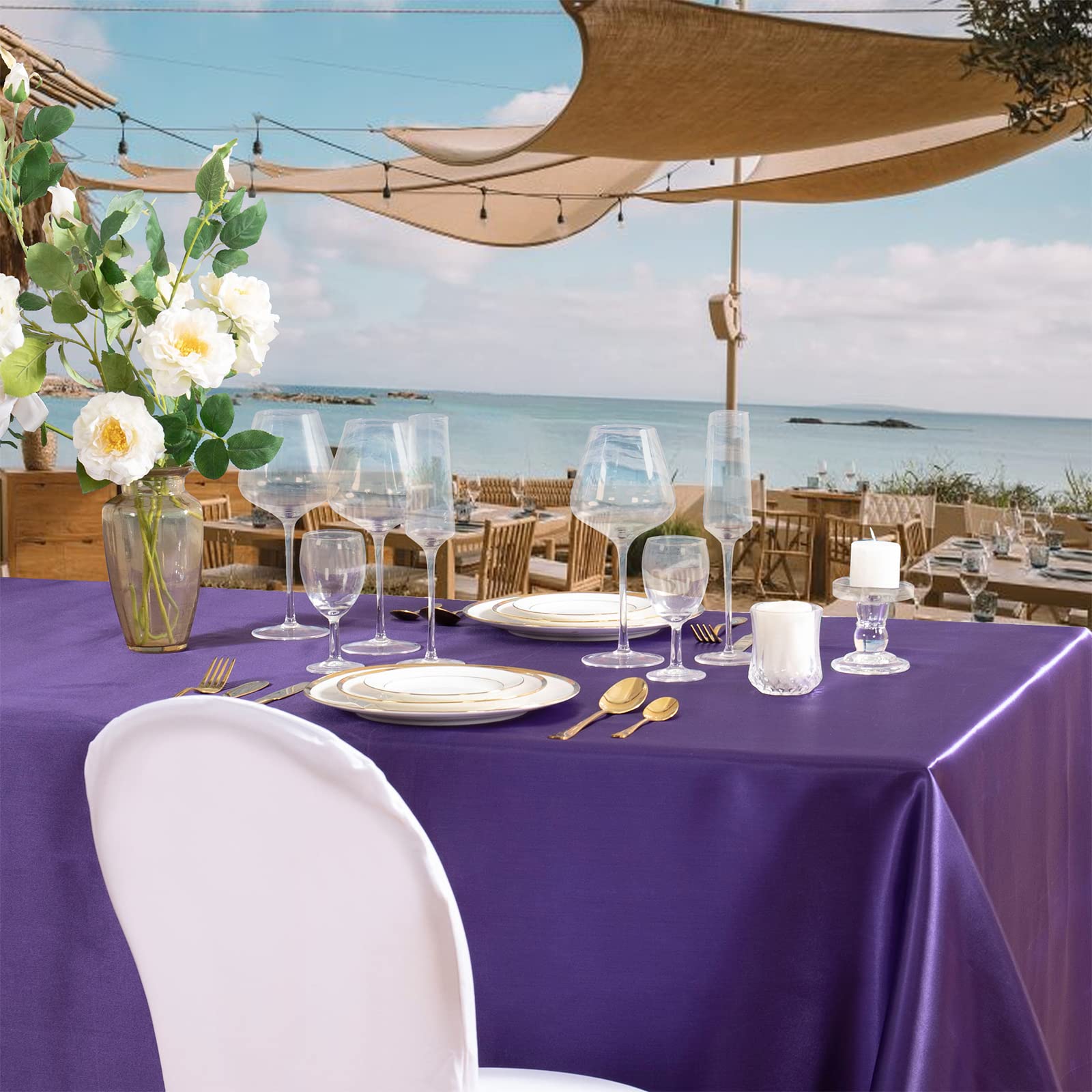 Confezione 4 Tovaglie Rettangolari In Raso Celeste 152x250 Cm – Eleganza Per Matrimoni