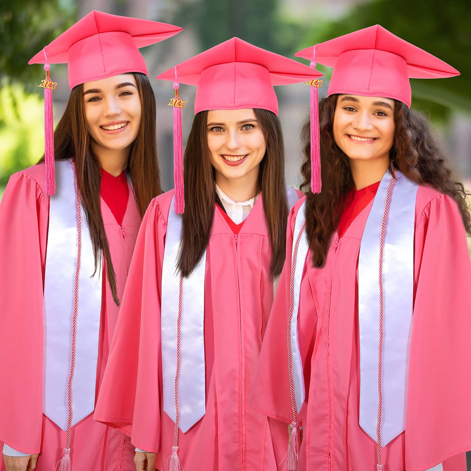 4 Pieces 2023 Unisex Graduation Matte Gown Cap Tassel Stole Set Honor Cord 2023 Charm for Graduation (Pink, White, 54)