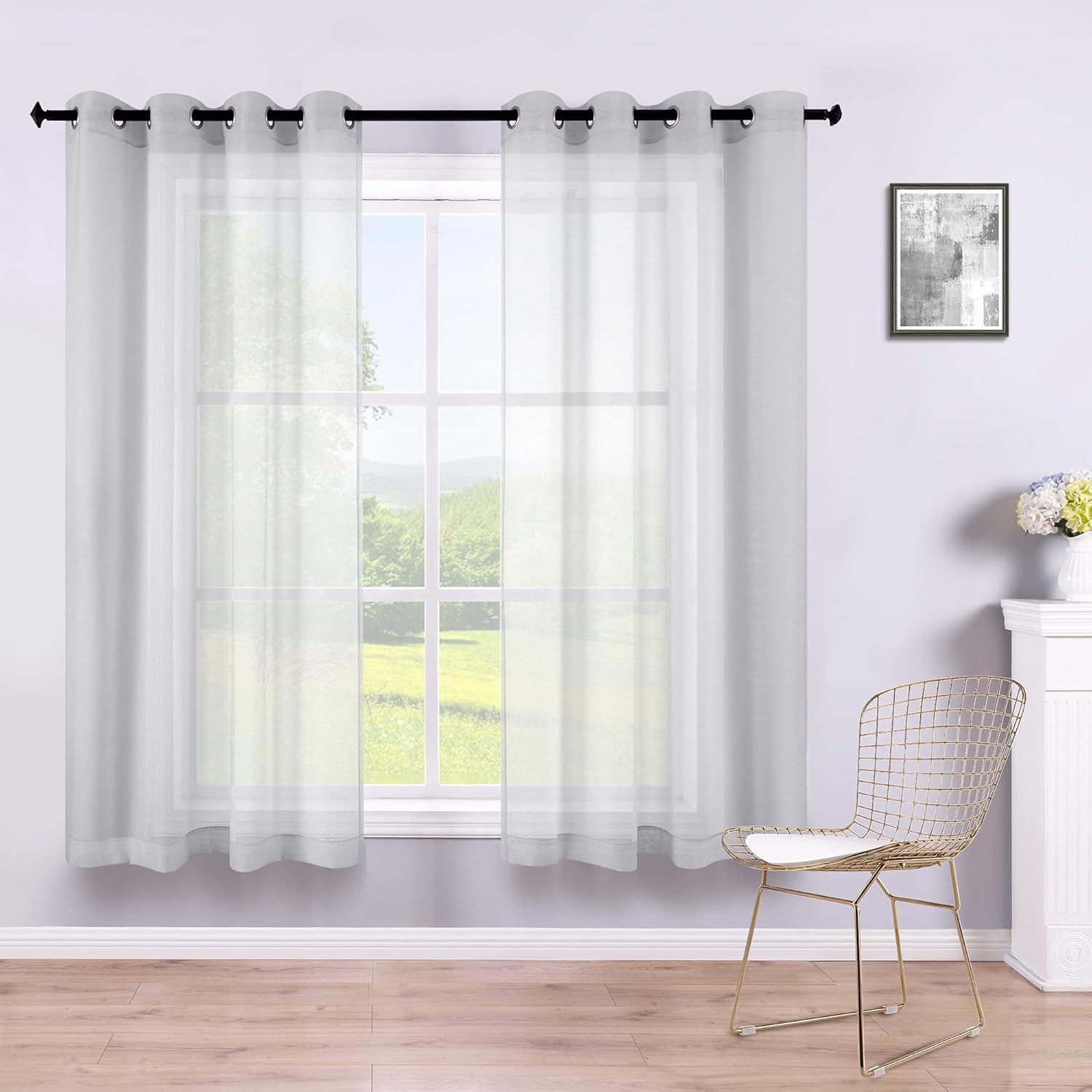 Gray Curtains 45 Inch Length for Bathroom 2 Panels Grommet