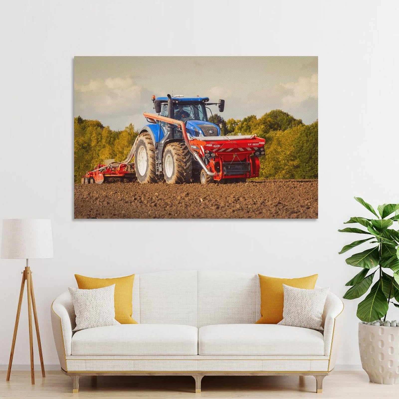 Junmoney Unframe-Style-7-1 Tractor With Farming Equipment Home Decor Wall Art 12X18inch(30X45cm), For Bedroom, Guest Room Or Reading Nook, Decorative Wall Art For Cosy Rooms