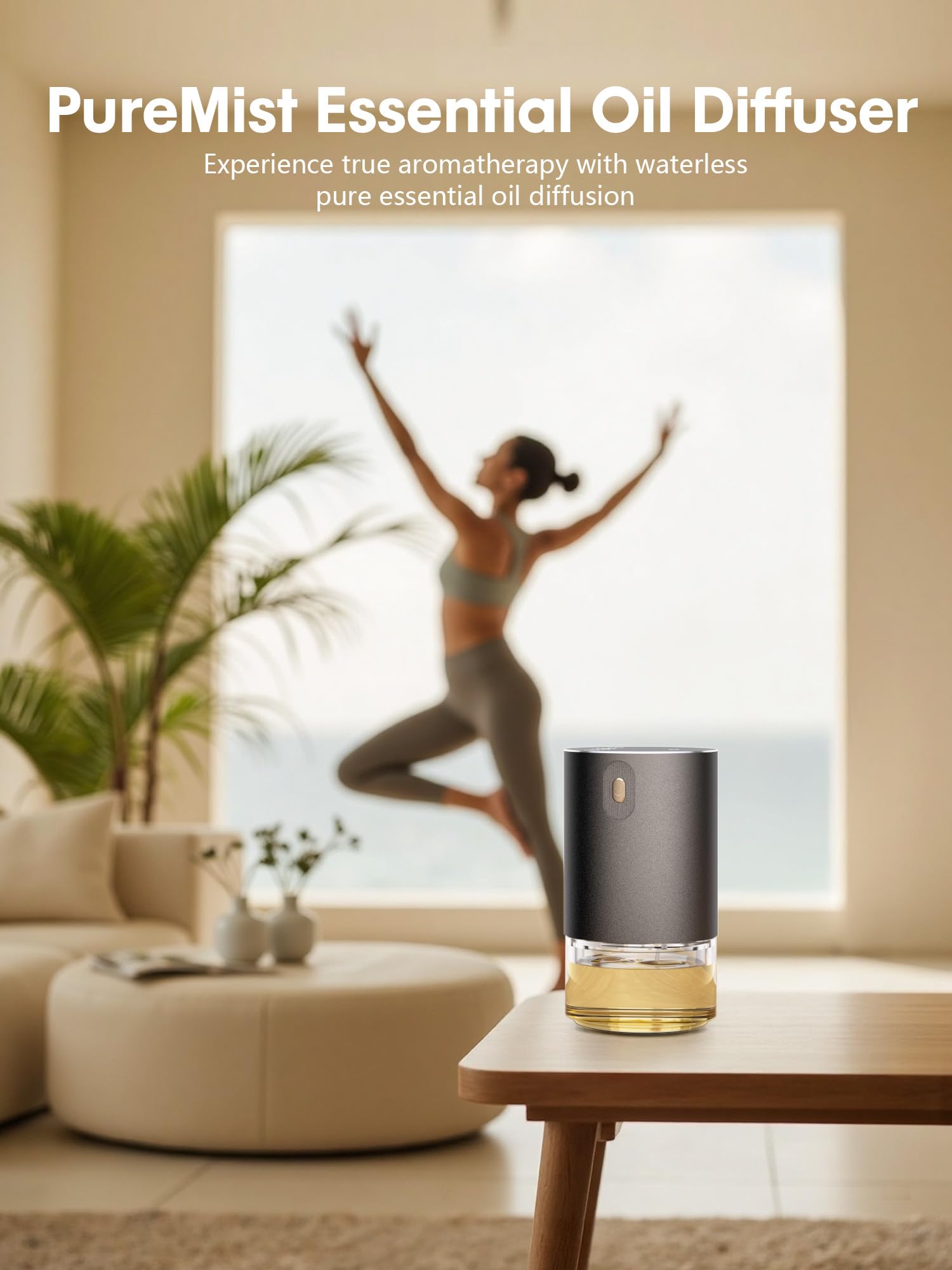 Difusor de Aceite Esencial sin Agua, difusores Recargables de Aroma de aromaterapia para el hogar, Coche, Dormitorio, Oficina, Temporizador de 1/2/4/8 Horas, Capacidad de 100 ml, 4 Niveles de Niebla