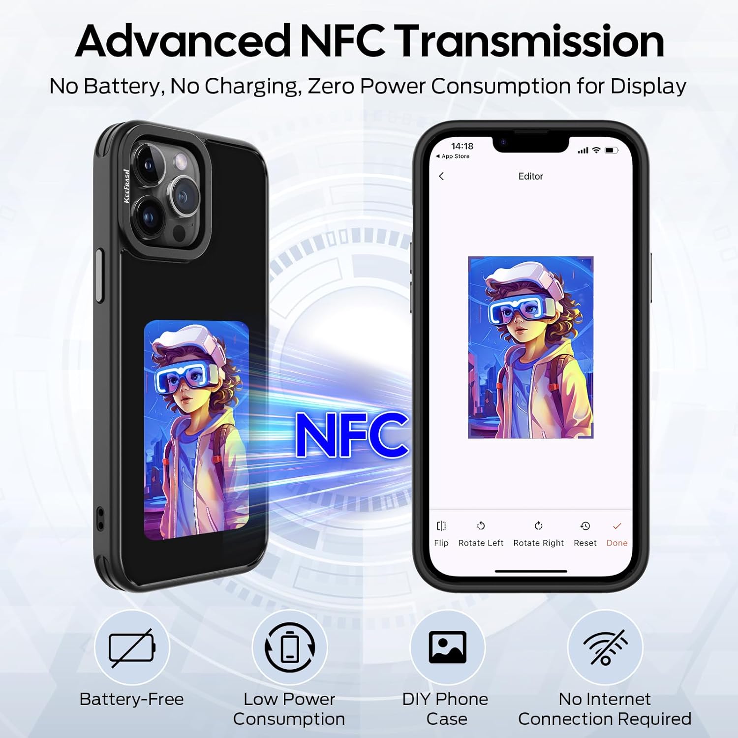 Upgraded Smart Ink Phone Case – 4.1" 4-Color E Ink Screen, 556×800 Resolution, NFC Digital Picture Phone Case, DIY Photo Transfer, Smart Ink Case Compatible with iPhone 15 pro – Black
