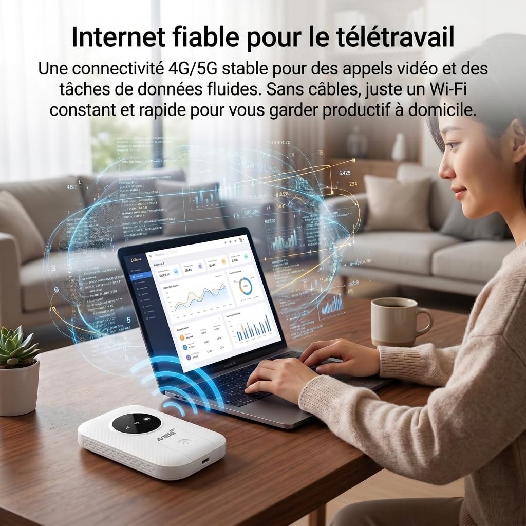 Routeur 5G Portable WiFi 6 avec Slot SIM Déverrouillé,Modem Mobile Haut Débit 5G/4G+,High Speed Travel Hotspot Mini Routeur Mobile,Connecte jusqu'à 32 appareils,Compatible Tous Opérateurs