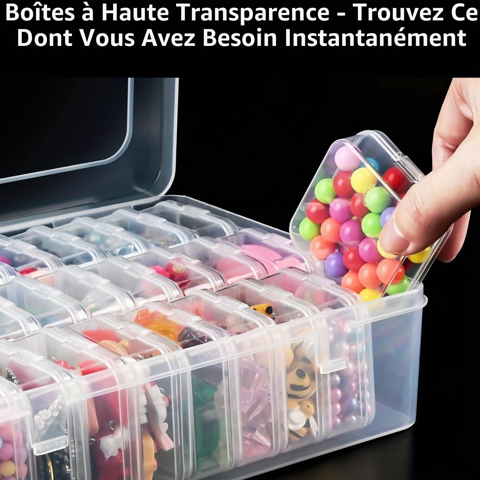 YAYODS Lot de 2 Boîte de Rangement Perles 60 Compartiments - Organisateur Diamond Painting avec Mini Boîtes Individuelles - Valisette de Rangement Plastique Transparente pour Strass et Petites Pièces