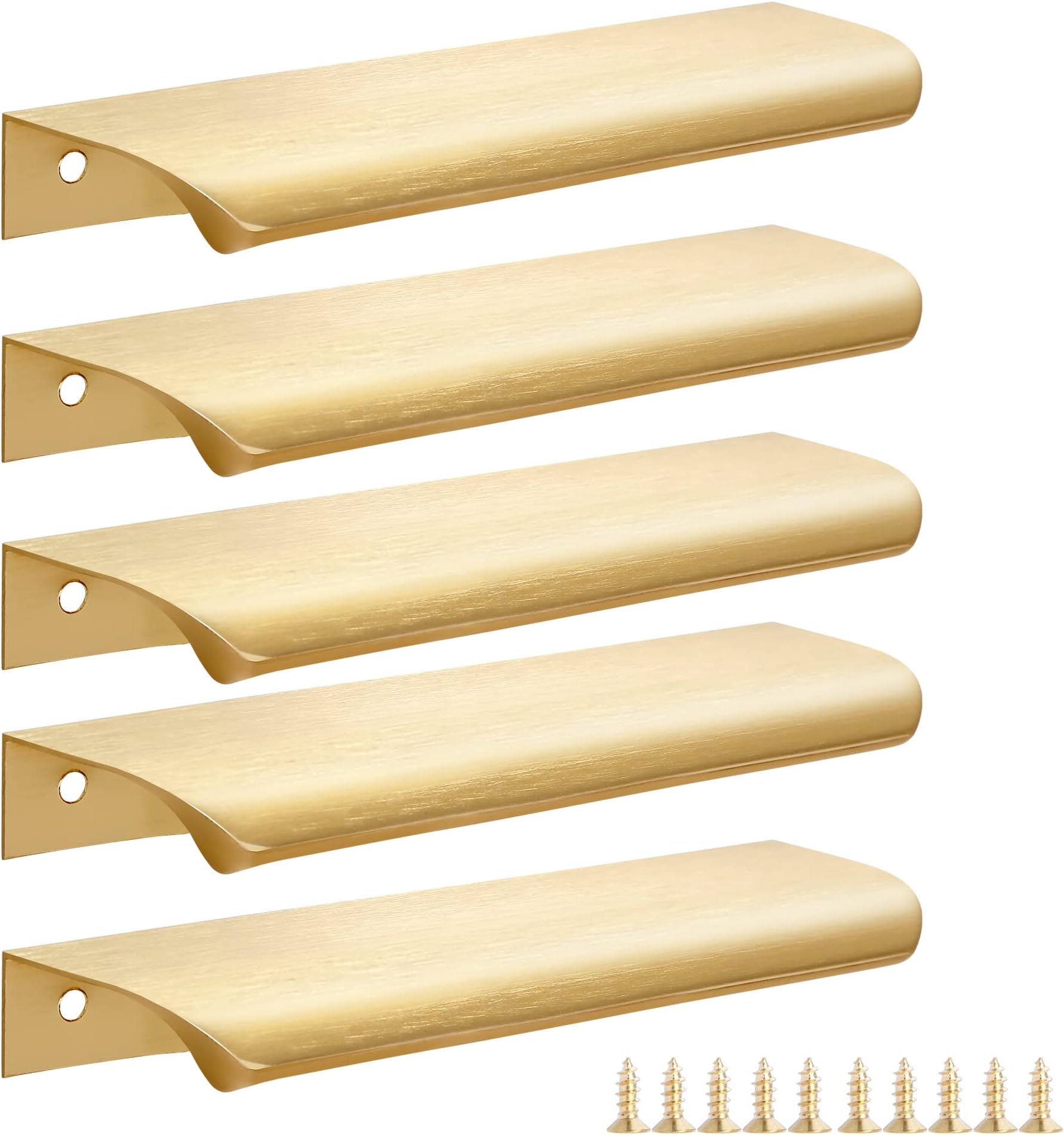 Malimali 5 Pack Modern Aluminum Cabinet Handles - Gold Finger Edge Pulls, 6" Brushed Brass Closet Door Pulls