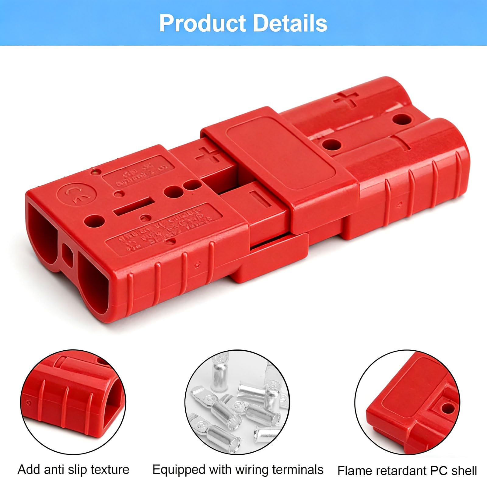 4 x Anderson 50A 600V Battery Connectors - High Intensity Quick Connector, 12-48V Battery Sockets, Quick Connect for Motorhome, Solar, Inverter and Power Station - 3
