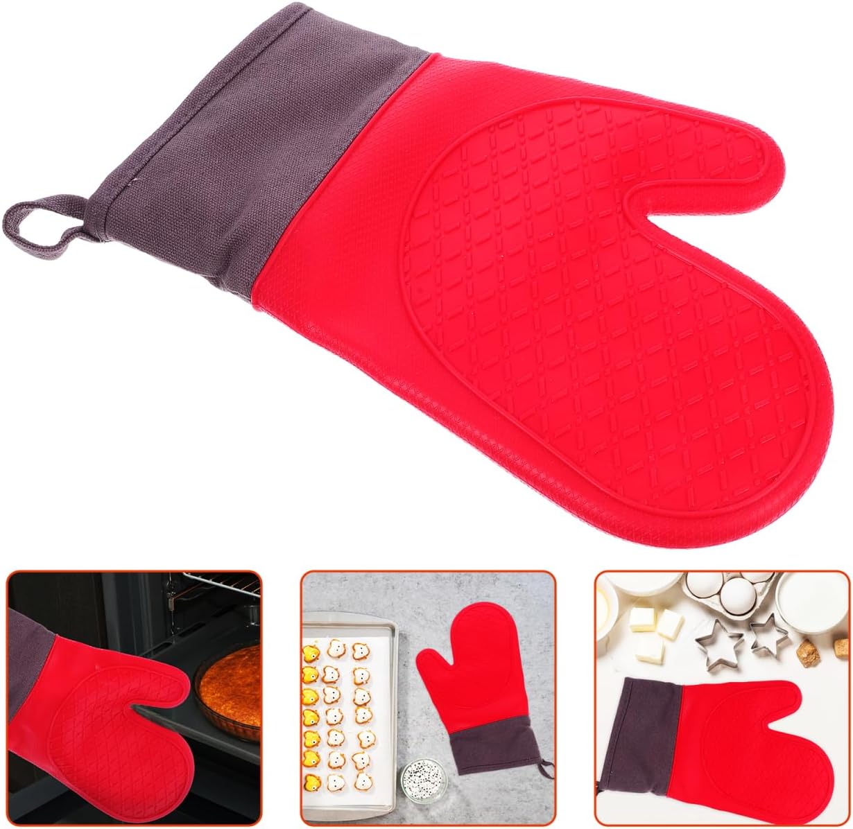 HANABASS Heat Resistant Barbecue Gloves Waterproof Silicone Oven Mitts for Cooking Grilling Baking and Outdoor Barbecue Non-Slip Pot Holders 11.6 X 7.3 Inches