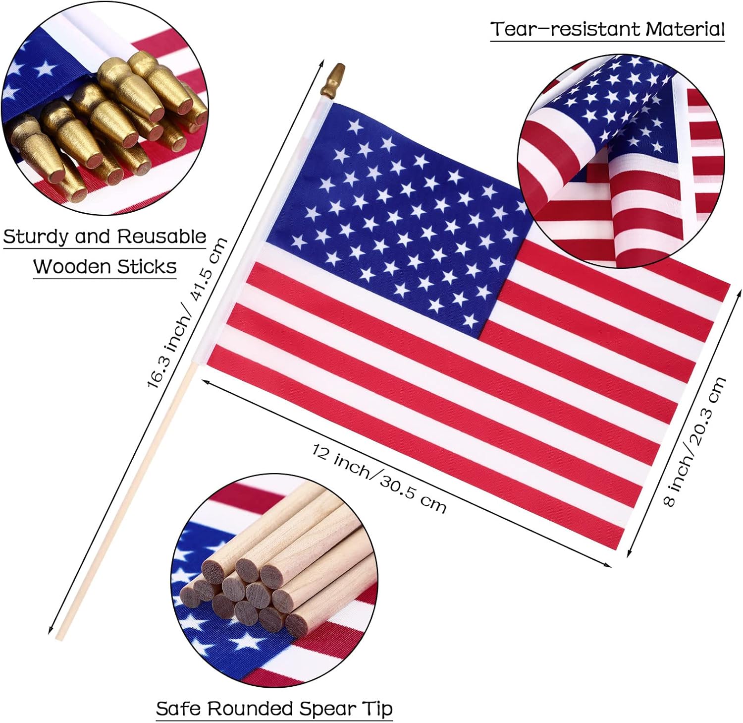 Tegeme 420 Packs of Small American Flags on Sticks, 8 x 12 Inches Mini Handheld US Flags Stick with Solid Wooden Pole Safety Spear Tip for Yard, Memorial Day, 4th of July, Independence Day Decor