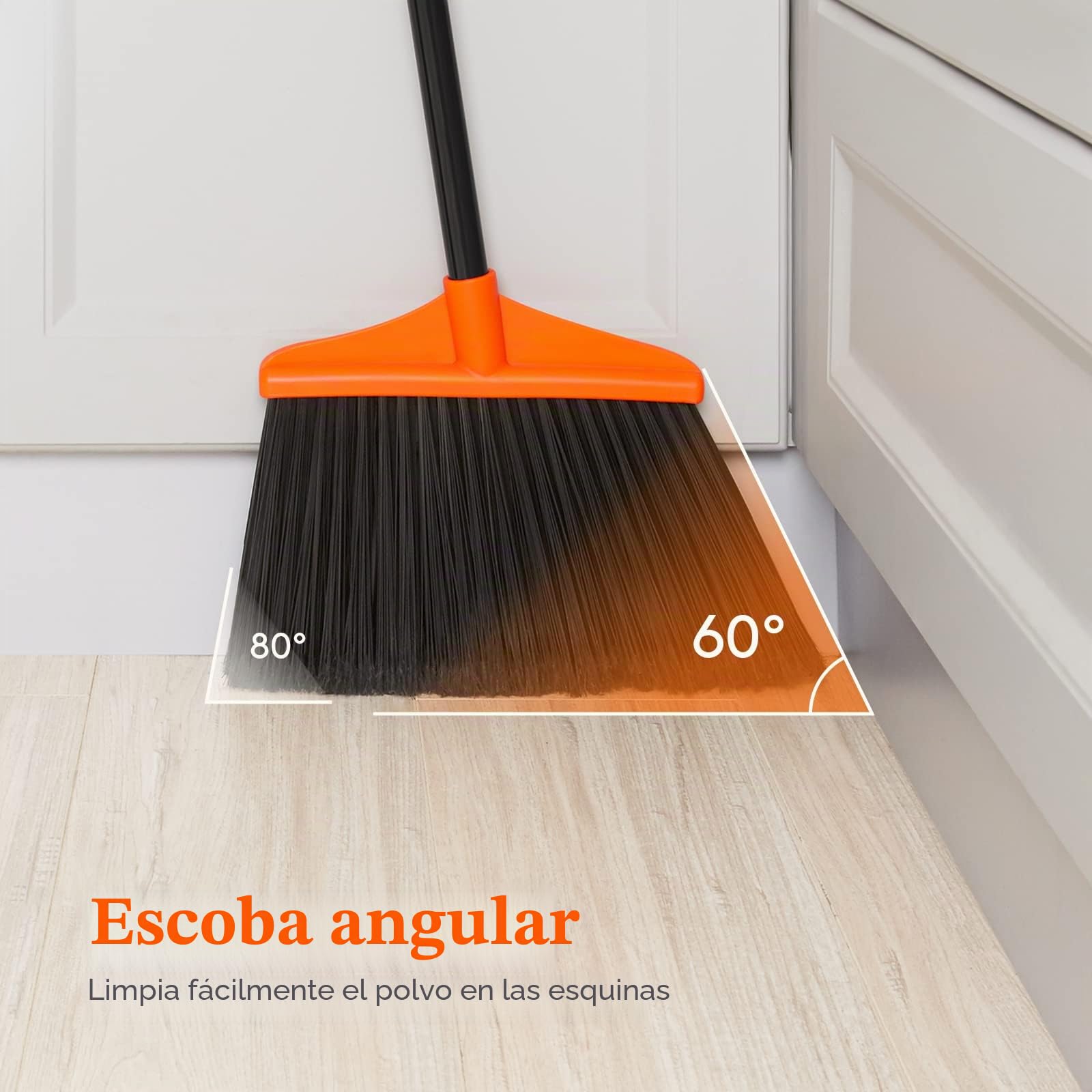 Lifewit Escoba Exterior 135cm, Escoba Jardin con Mango Largo Ajustable, Escobas Plegable para Barrer para Limpiar Suelos, Garajes, Jardines y Patios, Naranja, 1 Pieza