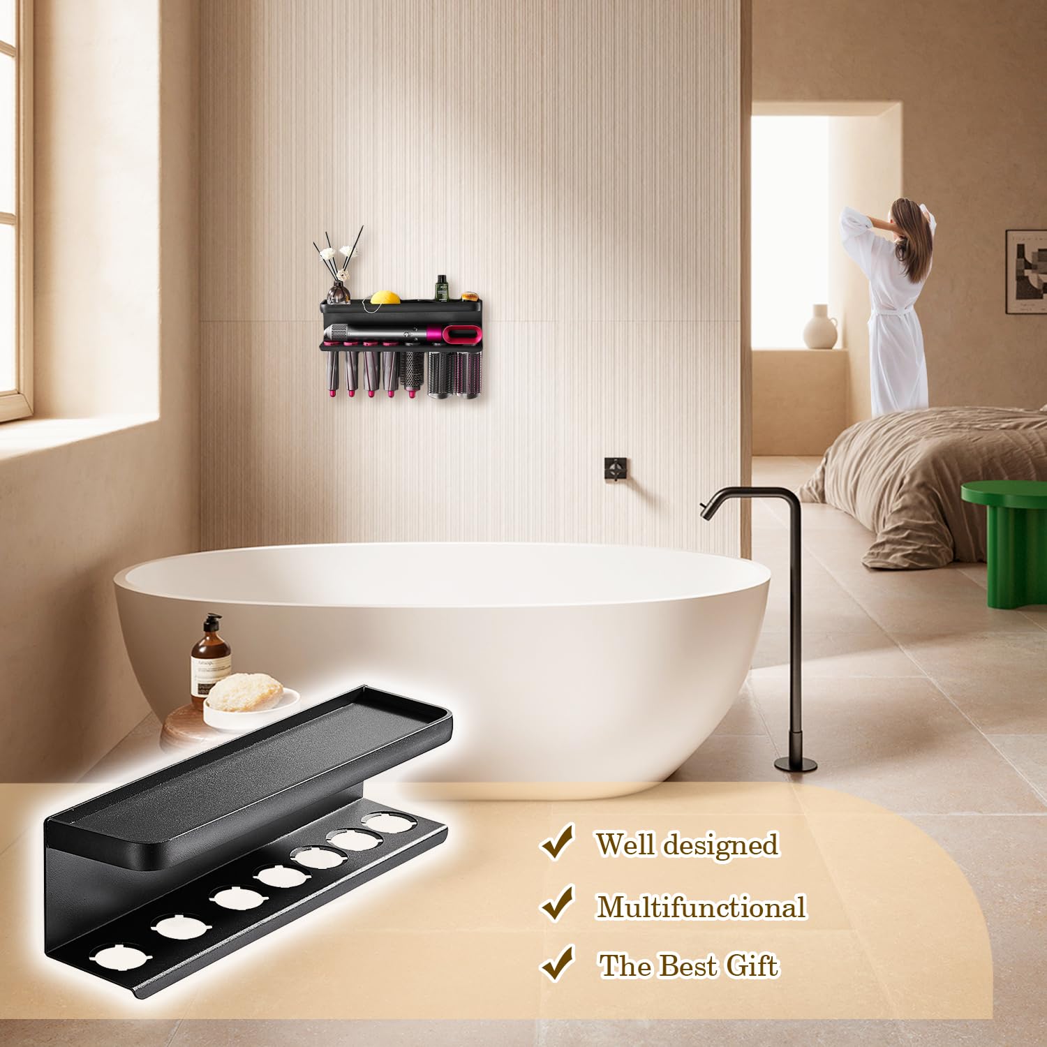 Yimerlen Airwrap Storage Holder Compatible with Dyson Airwrap Curling Iron Wall Mounted Storage Rack Holder for Home Organizer (with Comb)