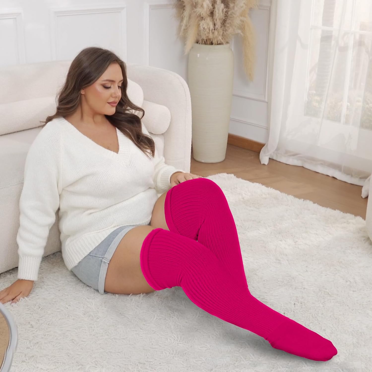 Moon Wood Plus Size Womens Thigh High Socks for Thick Thighs- Extra Long Thick Over the Knee Stockings- Leg Warmers Socks - Image 5