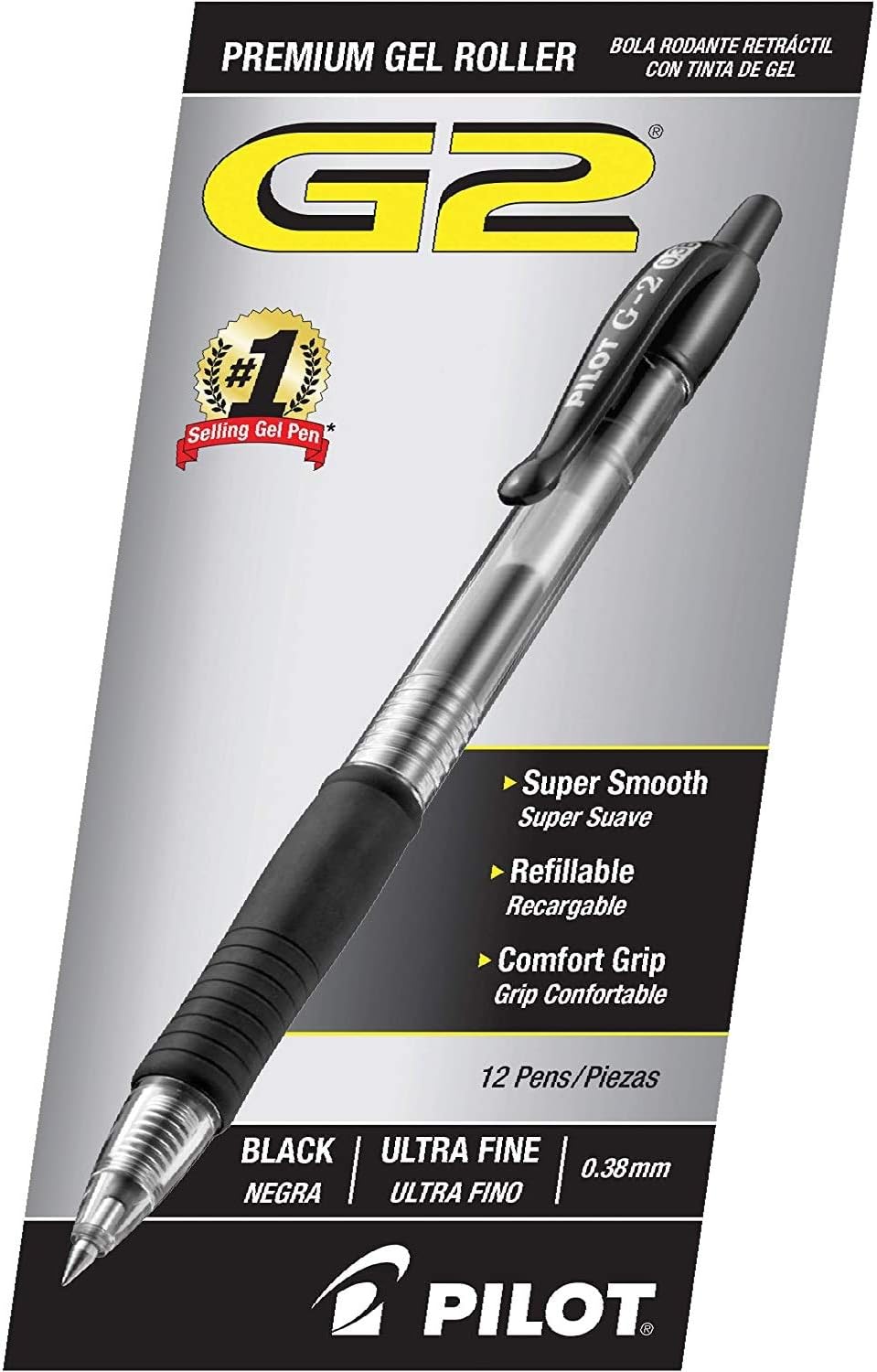PILOT G2 Premium Refillable & Retractable Rolling Ball Gel Pens, Ultra Fine Point, Black Ink, 12-Pack (31277) - Deluxe Dozen Box