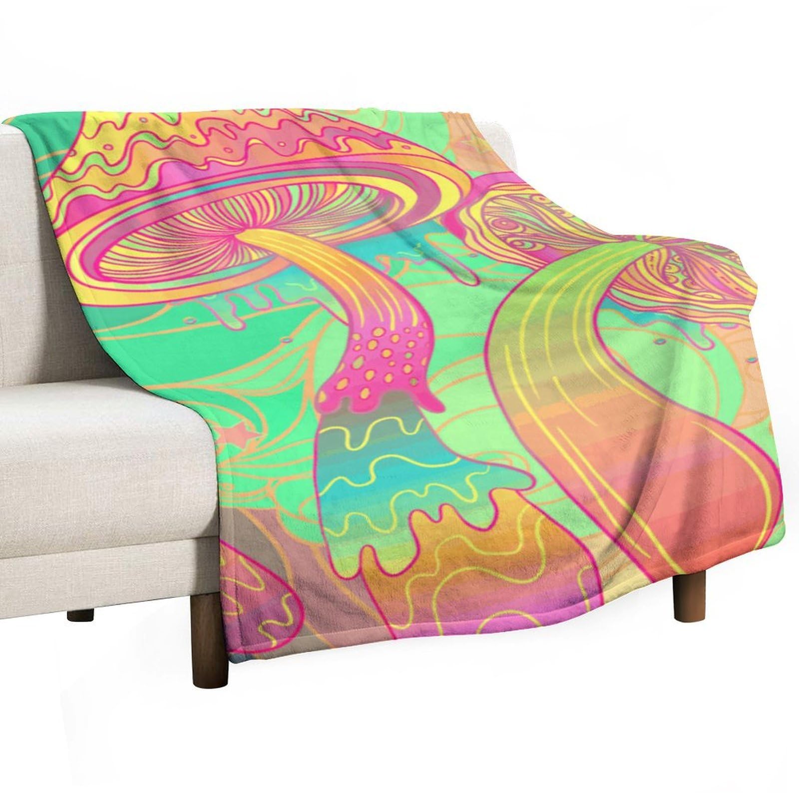 Hxwokrum Flannel Blanket, Trippy Mushroom Throw Blanket for Couch Sofa Bed Office, Soft And Comfortable Without Pilling