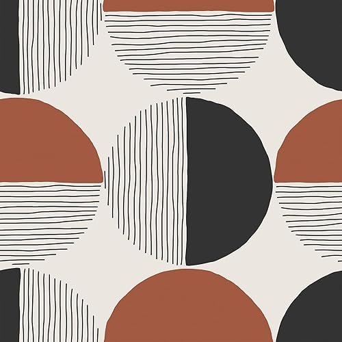 VEELIKE Papel tapiz geométrico bohemio para despegar y pegar, papel tapiz Art Deco de mediados de siglo, 17.7 x 118 pulgadas, papel de pared