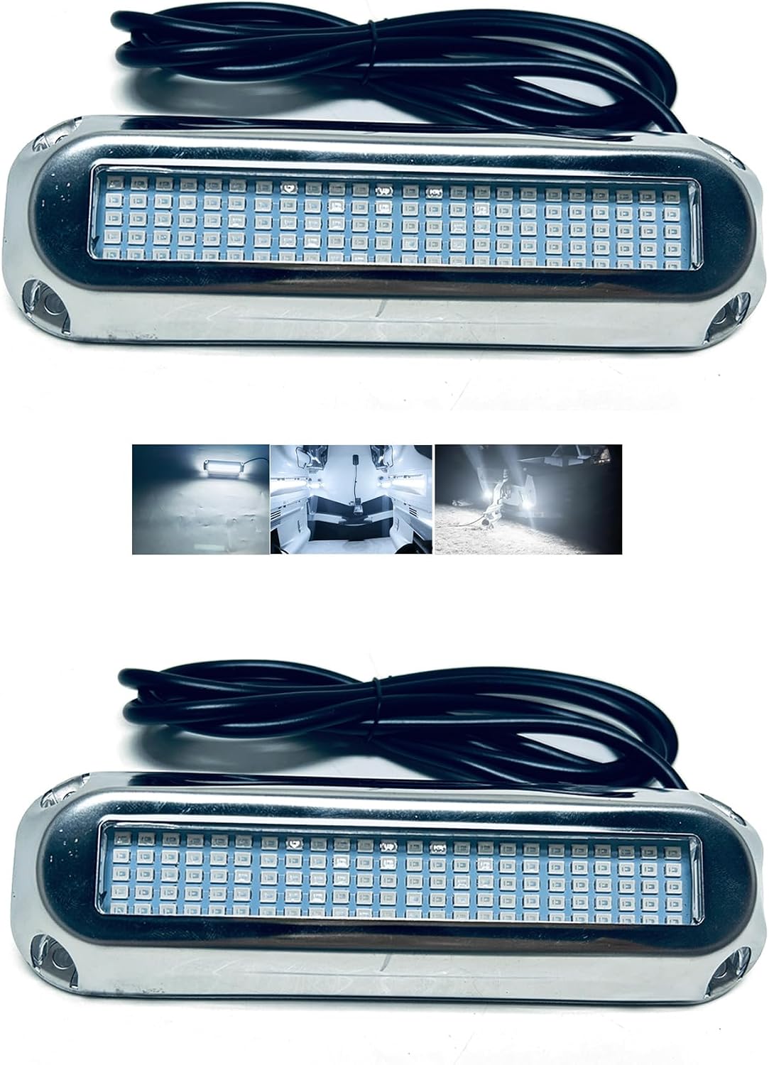 2Pcs Ultra-Bright Red Underwater LED Lights for Boats-120 LEDs,6000LM,IP68 Waterproof,316 Stainless Steel Marine Light for Transom,Deck,Dock,Pontoon Stern Navigation Interior Lighting