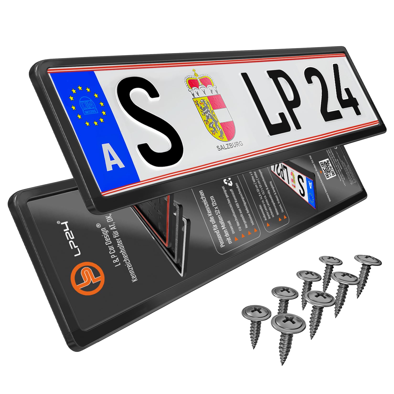 2 Kennzeichenhalter schwarz Österreich - für at 52x12cm - Dezent & gleichbleibender Rand Kennzeichenhalterung Nummernschildhalterung Nummerntafelhalter Wechselkennzeichen Nummerntafelhalterung Auto