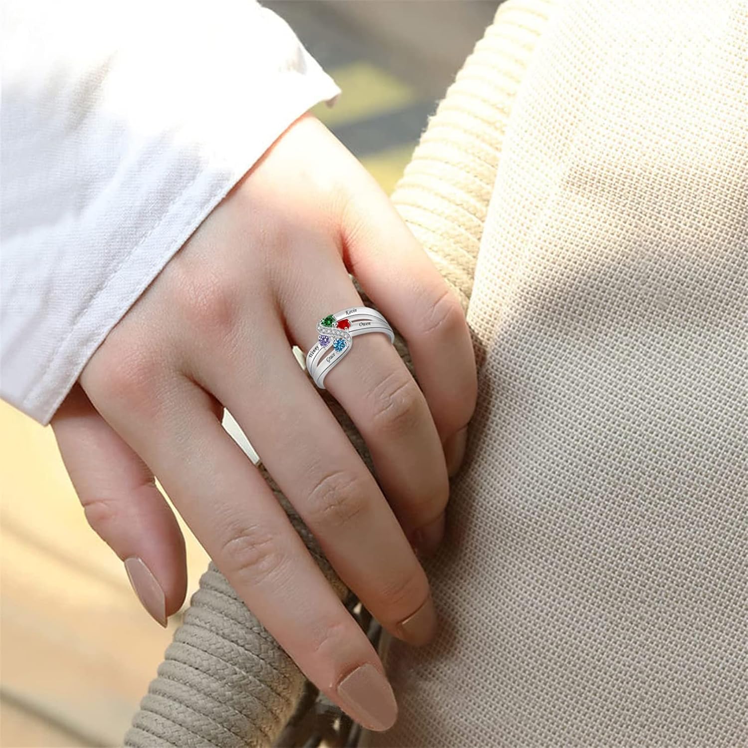 Personalized Mothers Ring with 1/2/3/4/5/6 Birthstones Rings 925 Sterling Silver Mom Ring Custom Engraved Family Jewelry Gifts for Women Mother's Day