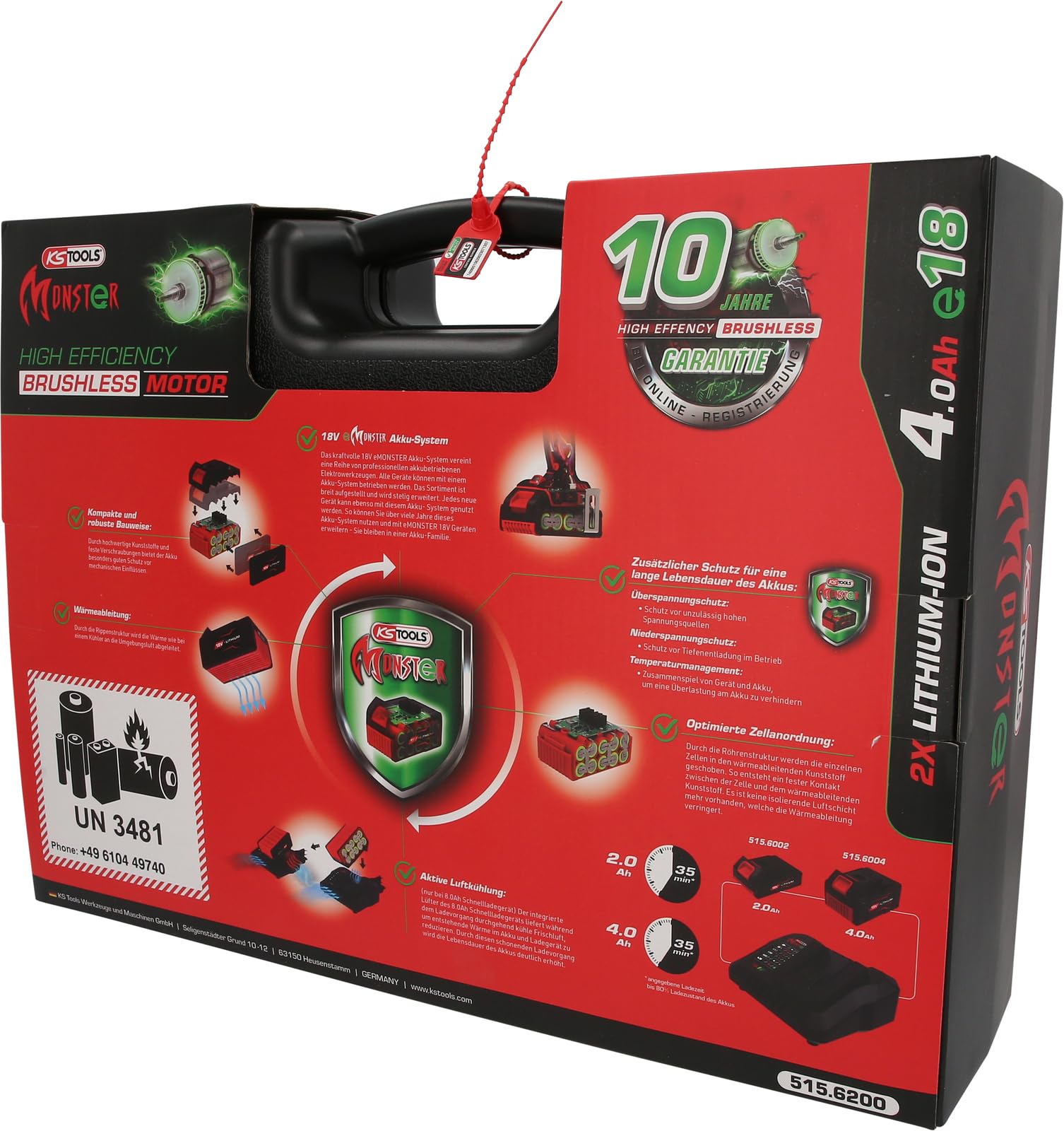 KS Tools 515.6200 eMONSTER Brushless-Akku-Winkelschleifer-Satz, 4-tlg