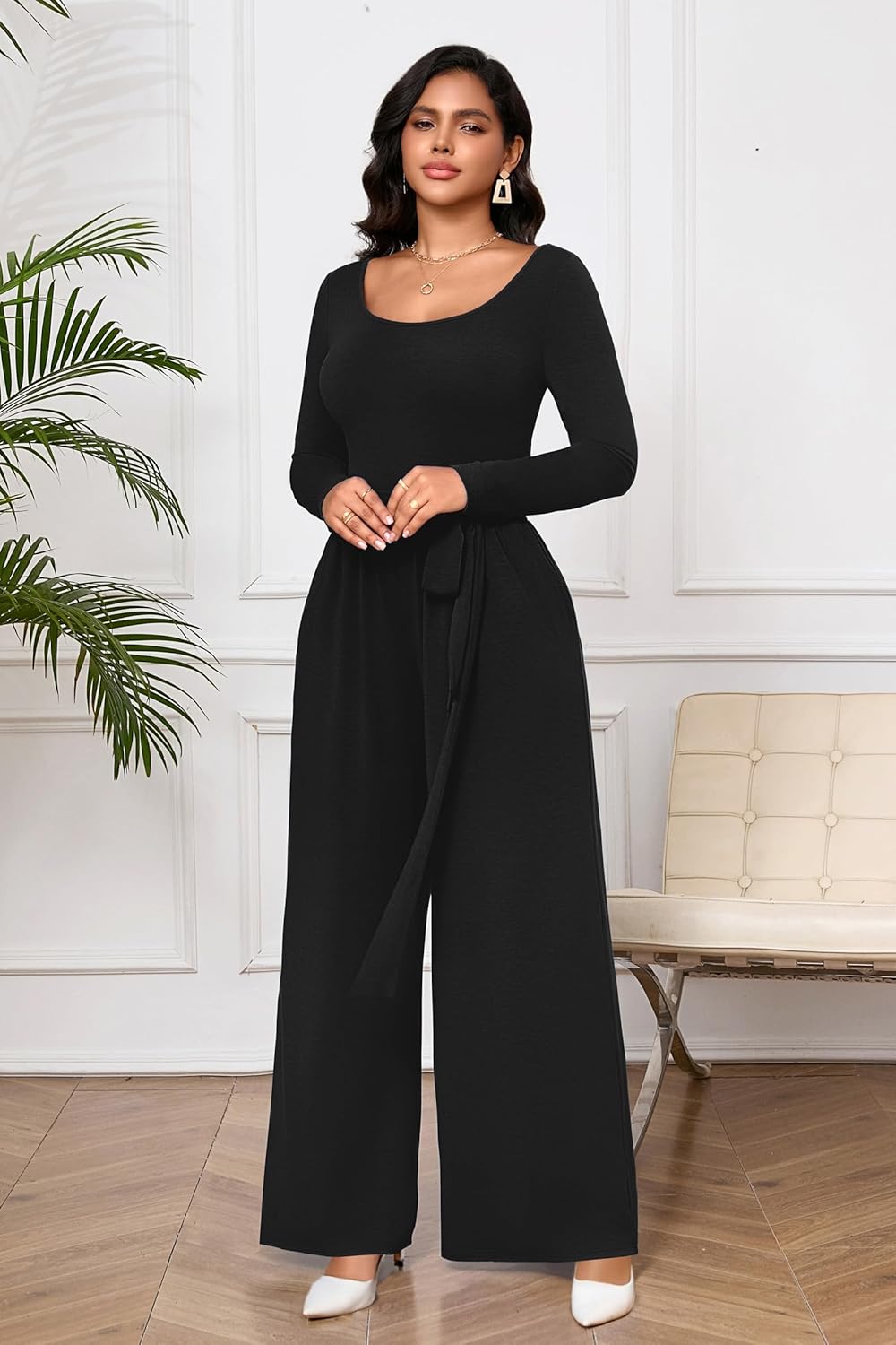 CLOCOR Womens 2 Piece Outfits Sweatsuits - Tracksuit Set Long Sleeve Crop Top & Drawstring Wide Leg Pants with Pockets - Image 4