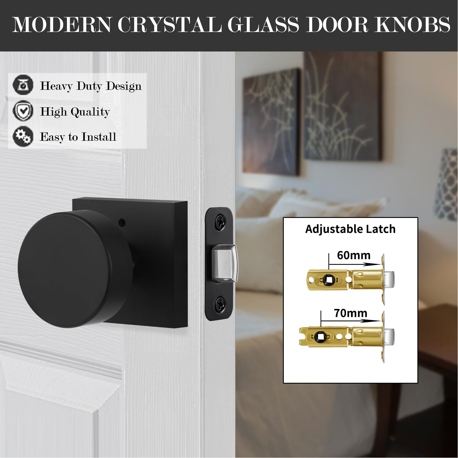 Clear Glass Crystal Door Knobs Interior, Octagon Privacy Door Knobs For Bedroom Bathroom Matte Black - View #8