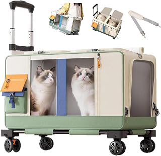 Large Cat Carrier with Wheels, Rolling Folding Soft-Sided for 2 Pets