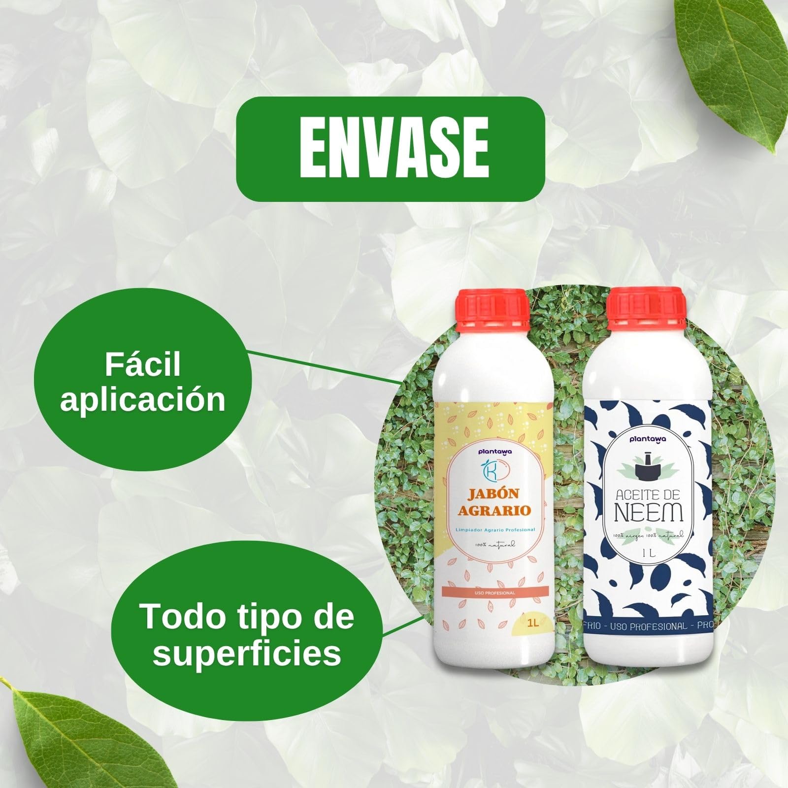 PLANTAWA Confezione risparmio sapone di potassio 1L + olio di Neem 1L, 100% naturale protezione orto, sostenibile, alta concentrazione, mosca bianca, ragno rosso, afide, cocciniglia