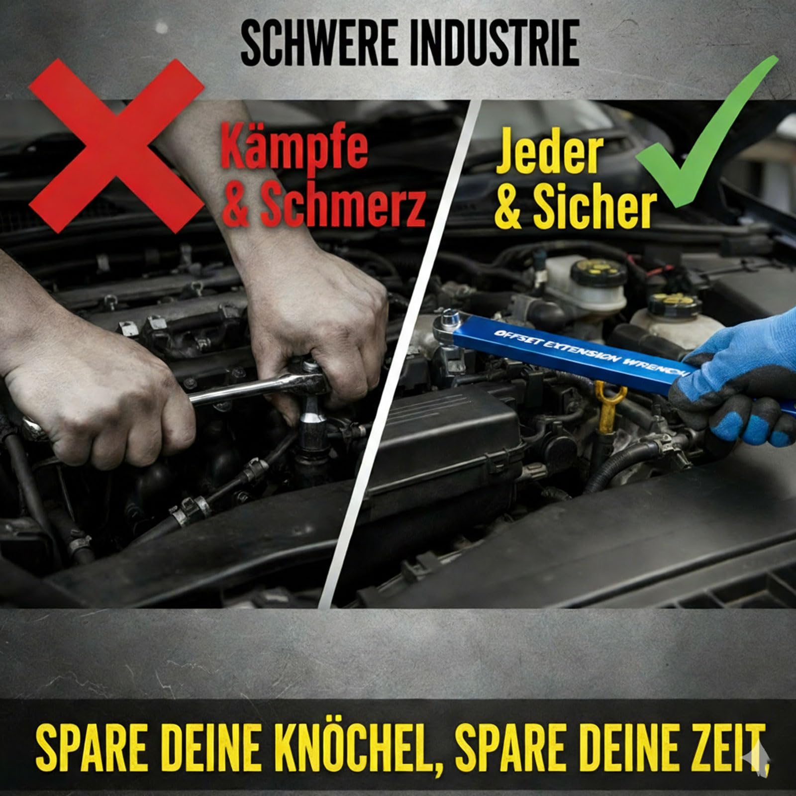Offset Extension Wrench Set,Offset Verlängerungsschlüssel – 39cm (15 Zoll) Ratschenverlängerung mit Kettenantrieb – Inkl. 1/4", 3/8" & 1/2" Adapter -Torque für Engstellen im KFZ-Motorraum (1pc)