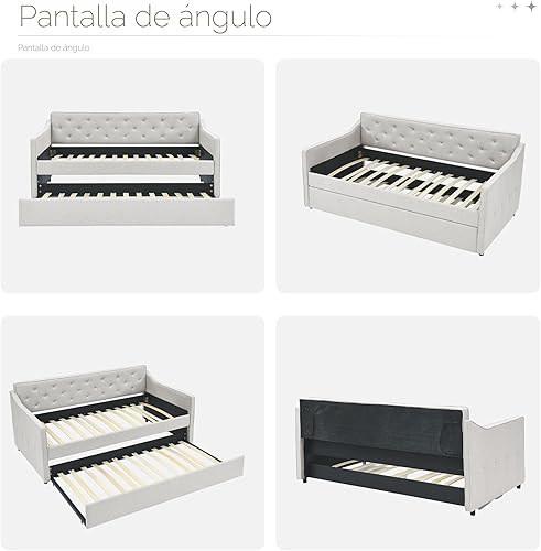 Miniatura 6 de Antetek Sofá cama con nido, tapizado de tela, tamaño individual, sofá cama de día con marco de sofá cama doble desplegable, no necesita somier,