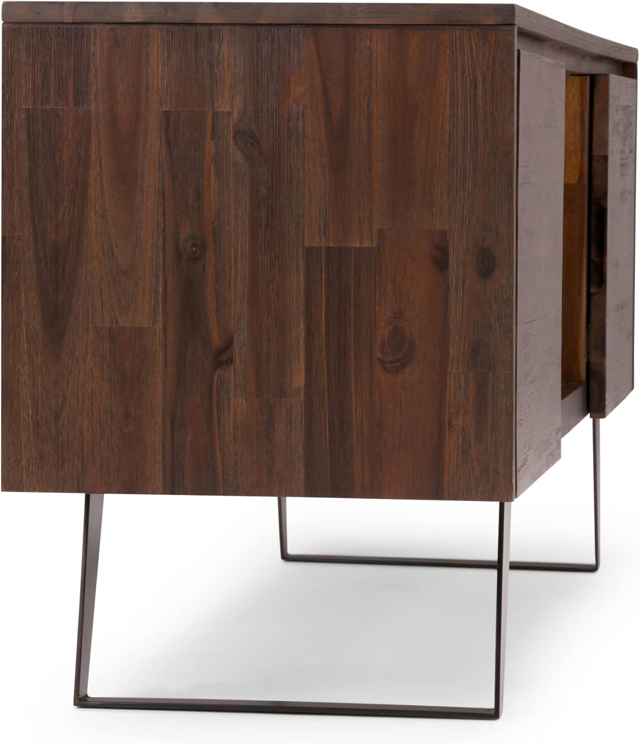 SIMPLIHOME Lowry TV Stand - 63 inch Wide Solid Acacia Wood Media Console in Distressed Charcoal Brown, Industrial Entertainment Center for Living Room for TVs up to 70 Inches with Cabinets and Shelf