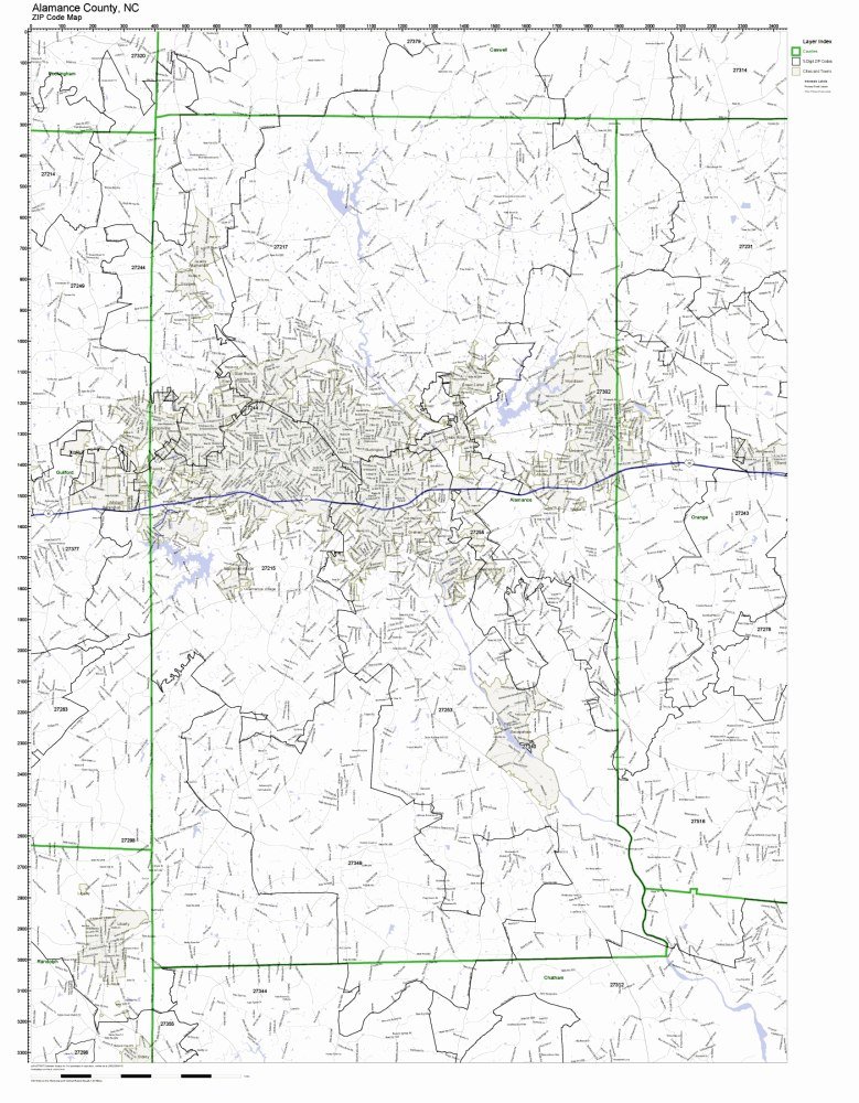 Alamance County, North Carolina NC ZIP Code Map Not Laminated Office Products