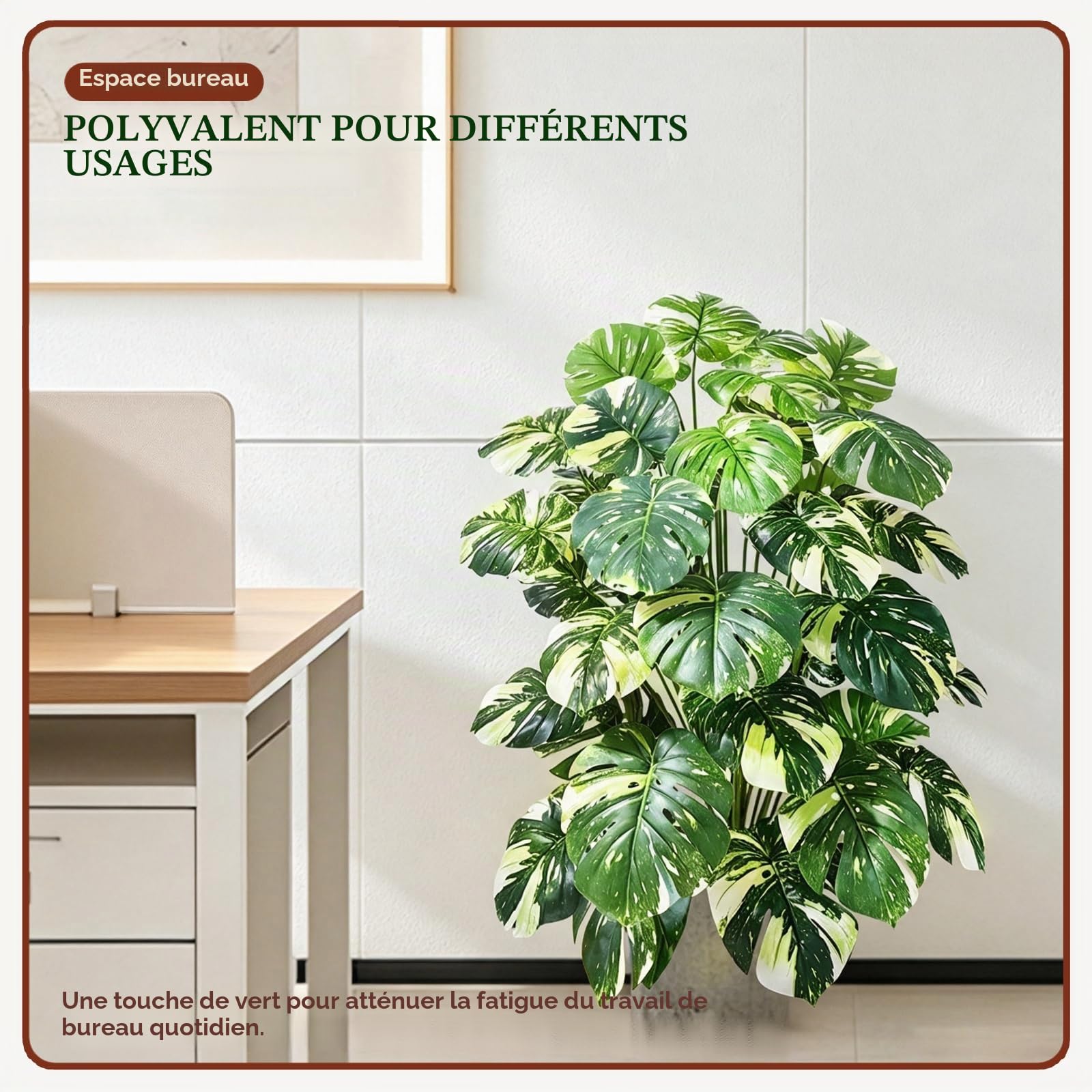 Monstera panaché Artificiel, 130 cm, 36 Feuilles, Fausse Plante | Grande Plante Artificielle Tropicale Sans Entretien, Déco Intérieure Extérieure : Salon, Balcon, Bureaux, Espaces Commerciaux
