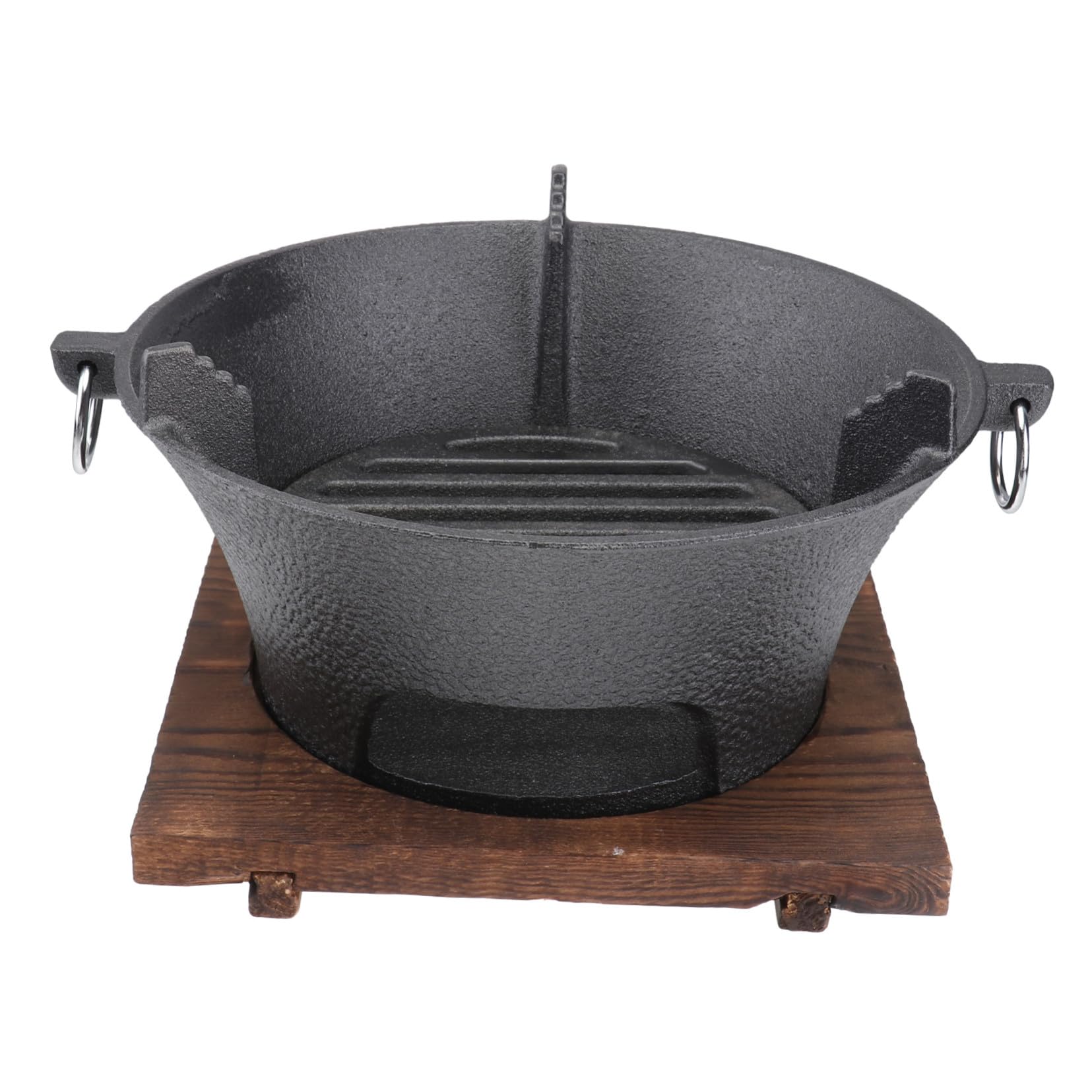 Barbecue de camping en fer avec plateau bois amovible et cuve à charbon polyvalente