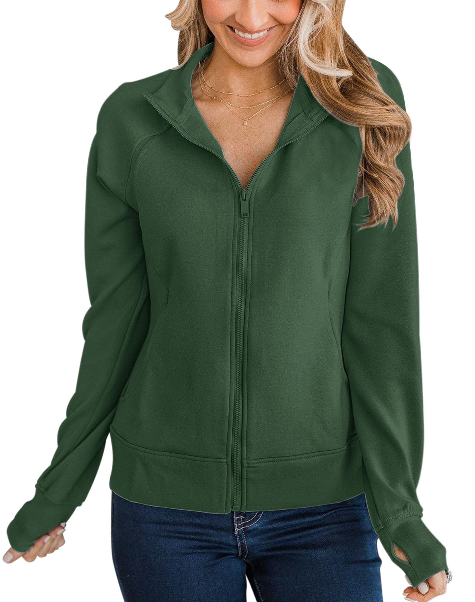 Vivitulip Women’s Full Zip Up Athletic Jacket Long Sleeve Lightweight Pocketed Workout Coat Tops with Thumb Holes