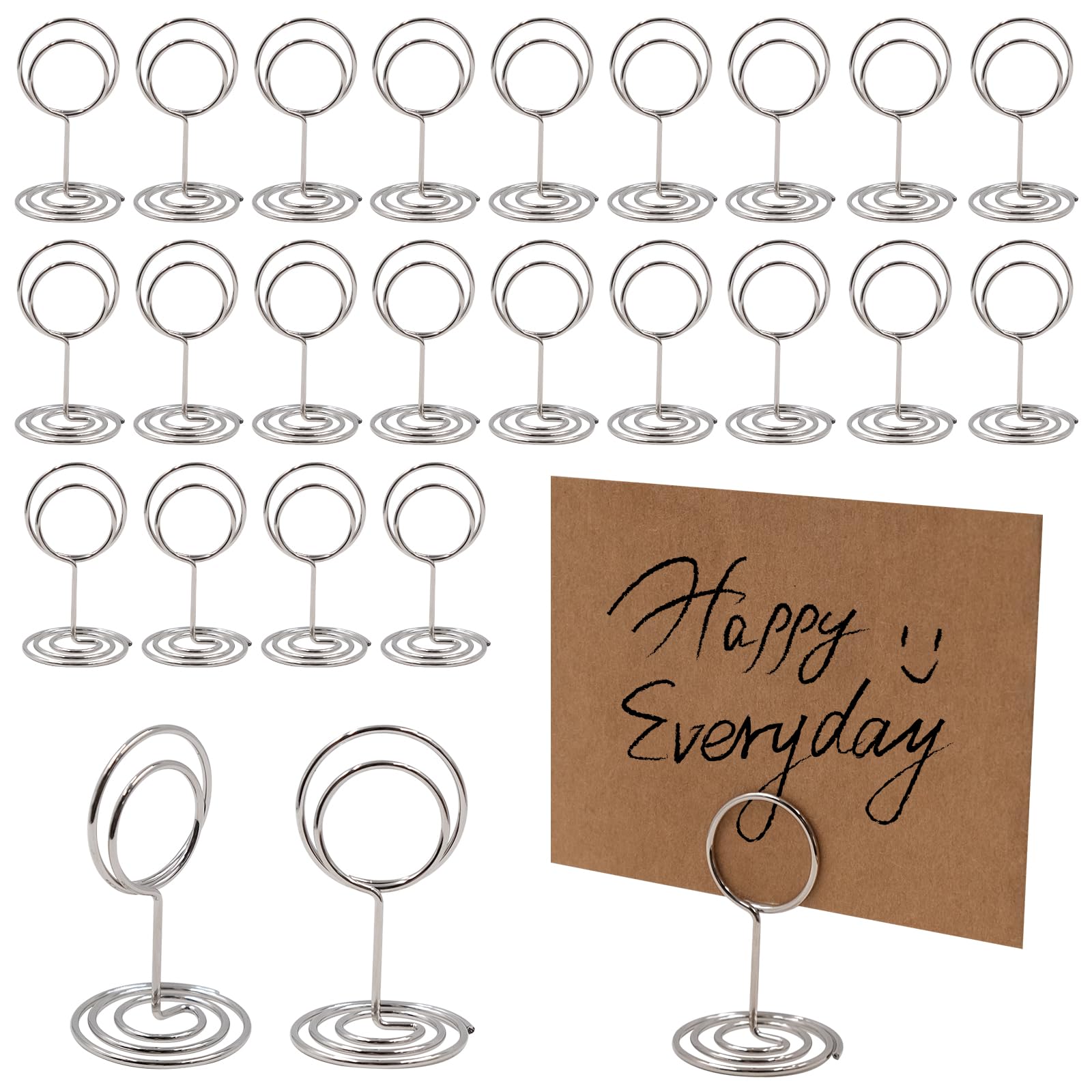 TULEBOLIAN Table Number Holders 25 Pack, Metal Place Card Holders with Spiral Design, 3x5cm Photo & Menu Holders for Wedding, Party, Table Numbers and Desk Display
