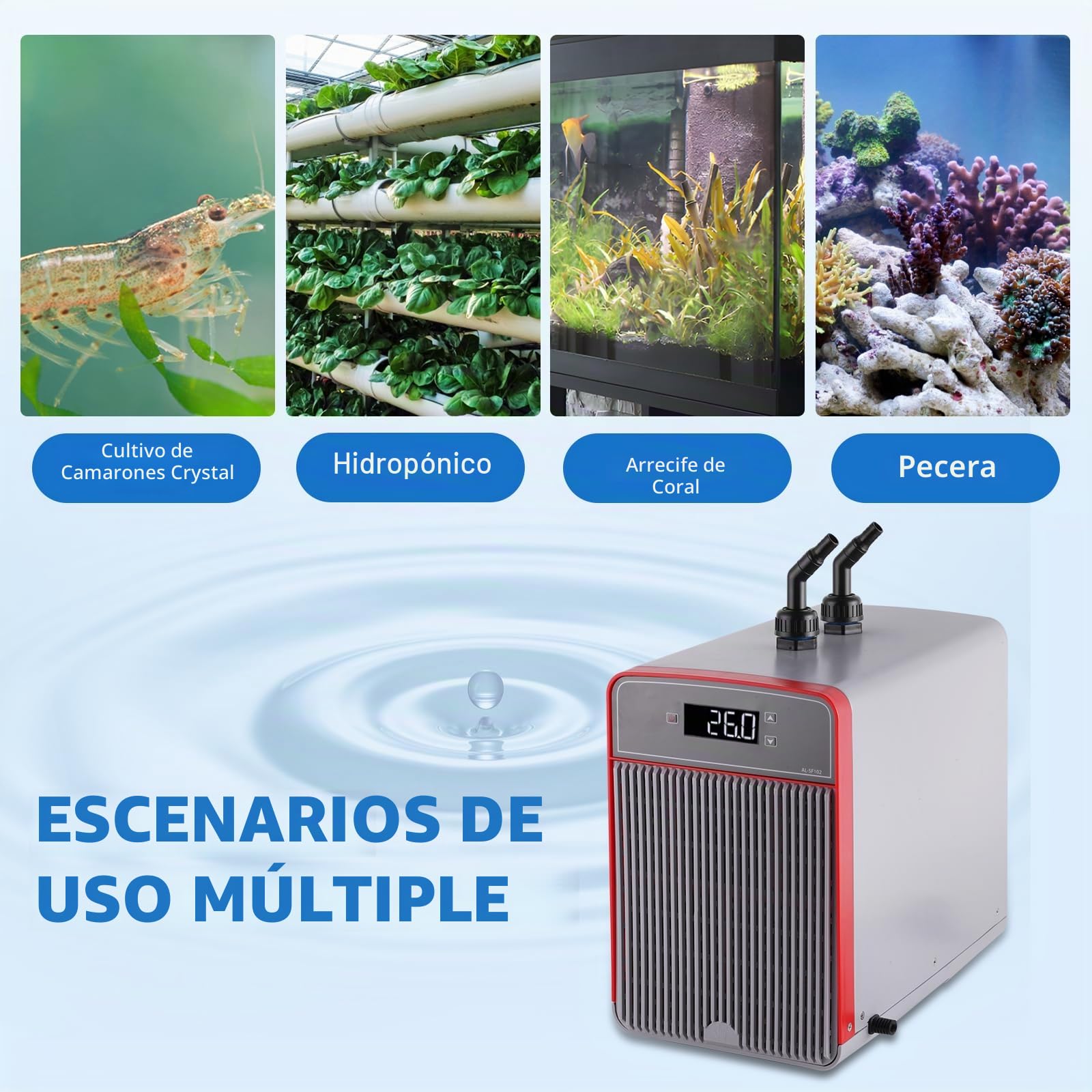 BAOSHISHAN Enfriador de acuarios 160L/42gal 1/10 HP Enfriador de peceras Especial silencioso para hidroponía Hierbas acuáticas Medusas Coral