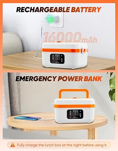 Miniatura 4 de Fiambrera eléctrica inalámbrica, calentador de alimentos autocalentable, fiambreras a batería con recipiente de 1 litro, lonchera térmica recargable