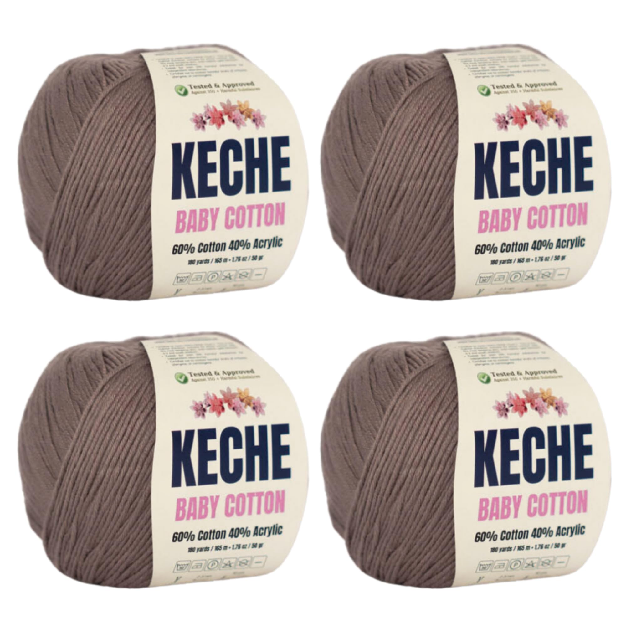 Keche Cotton Yarn, 60% Cotton 40% Acrylic Yarn, Soft Cotton Yarn for Crochet and Knitting, Amigurumi Yarn 4 Skeins/Balls [1.76 Oz (50g) / 180 Yrds (165m)] x 4 - Mink