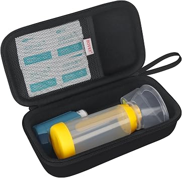 BOVKE Hard Travel Case for Asthma Inhaler, Inhaler Spacer for Kids and Adults, Masks, Inhaler Holder Asthma Carrying Bag with Mesh Pocket for Medicine and Other Accessories, Black (Case Only)