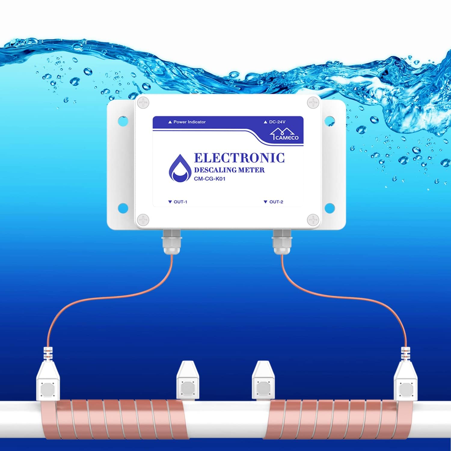 CAMECO Whole House - Sistema anticalcare per acqua dura, alternativo elettronico, senza sale, senza addolcitore per acqua salata, rimozione di calcare e ruggine, riduce la durezza