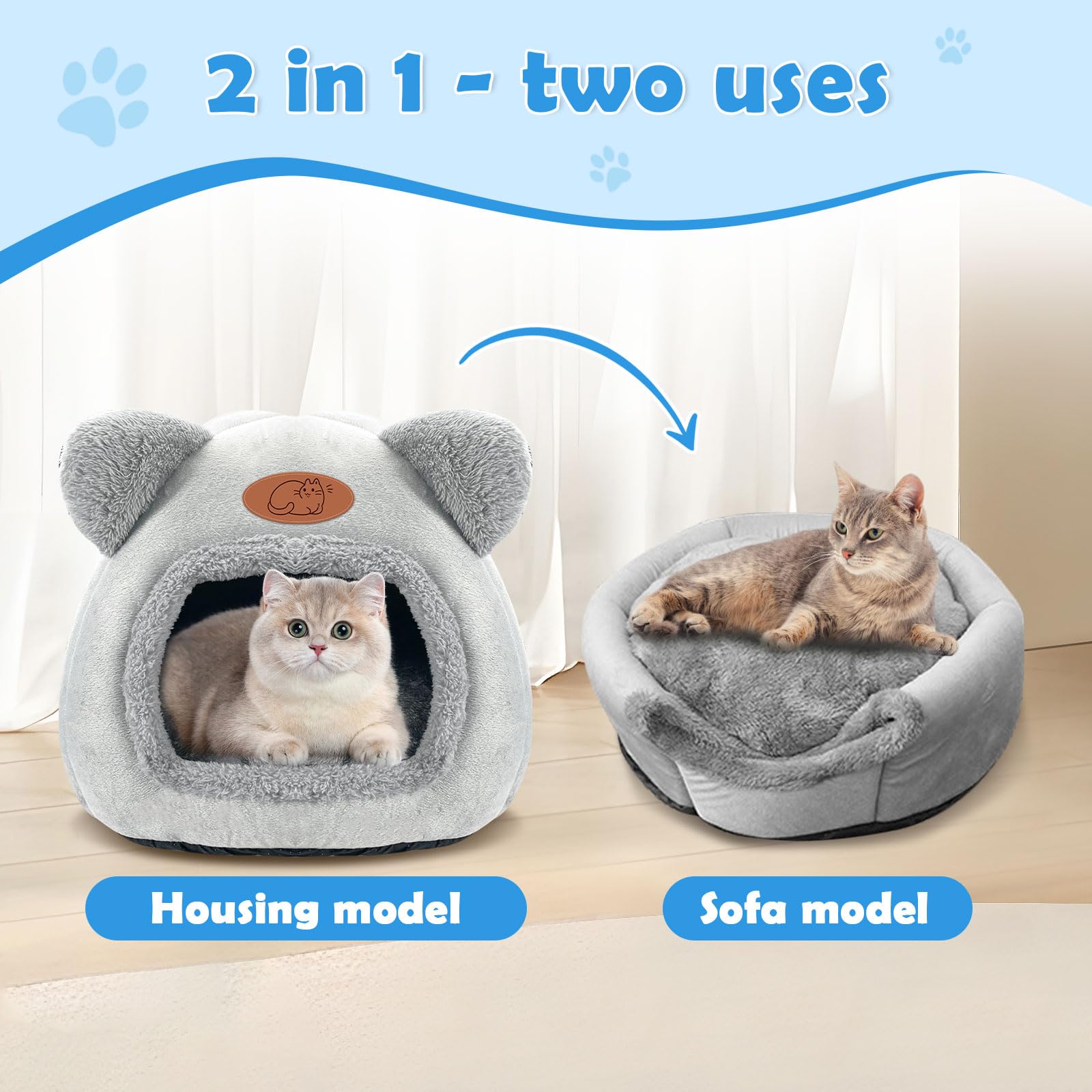 TUAKIMCE Cat Bed for Indoor Cats Cat Cave kitten bed Igloo, Kitten Tent House with Removable Washable Pillow Cushion - Image 4