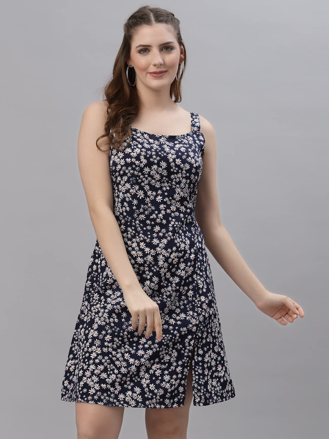 Oomph Dress For Women Stylish| Summer Vacation Style |Floral Print Spaghetti Strap |Mini Dressfor Women's & Girl's |Lightweight Flared Dress For Casual & Holiday Wear Blue