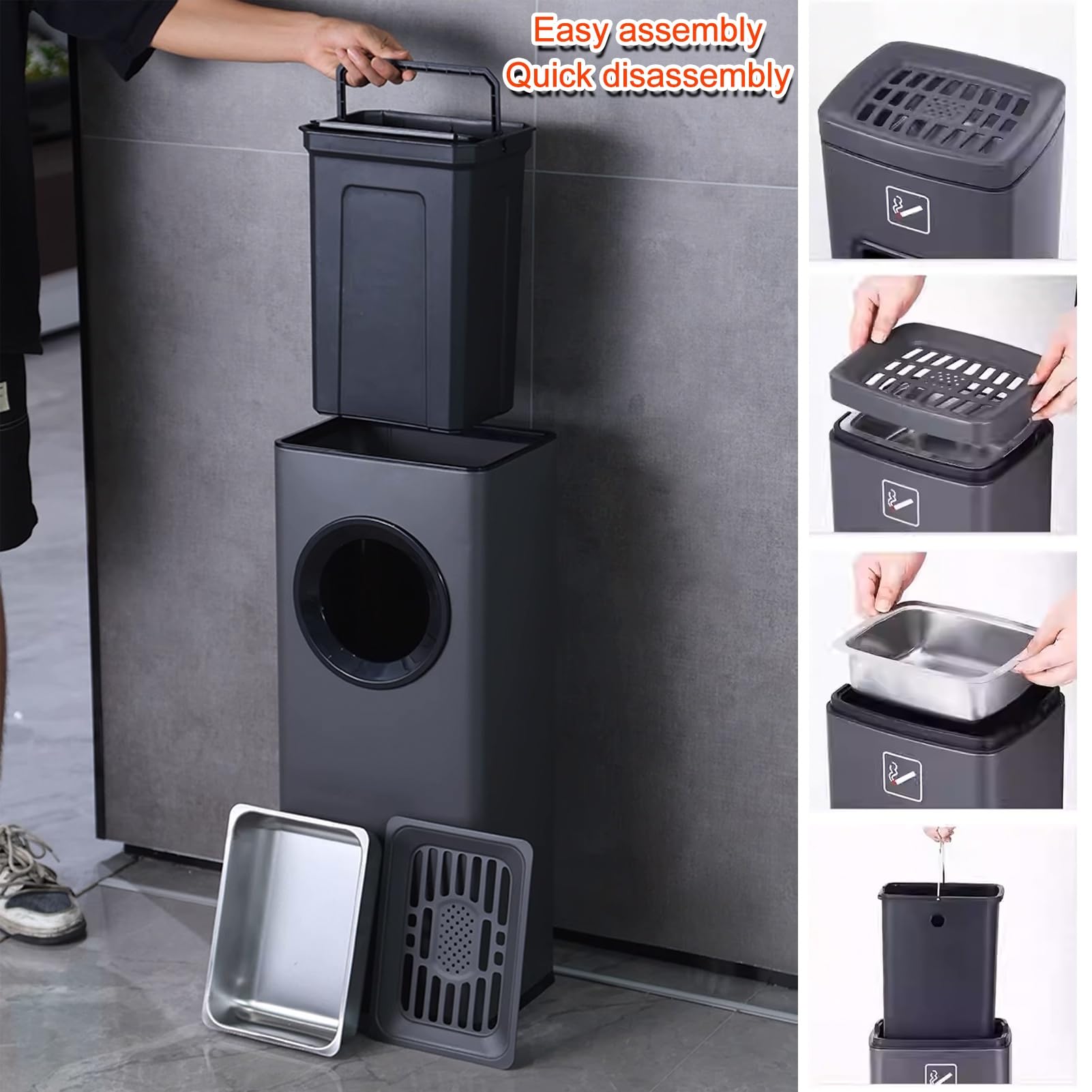 Posacenere da Esterno Commerciale - Contenitore per Mozziconi di Sigaretta in Acciaio Inossidabile per patii, Giardini, Hotel e ristoranti - Design Resistente ed Elegante in Nero e Oro (63 c