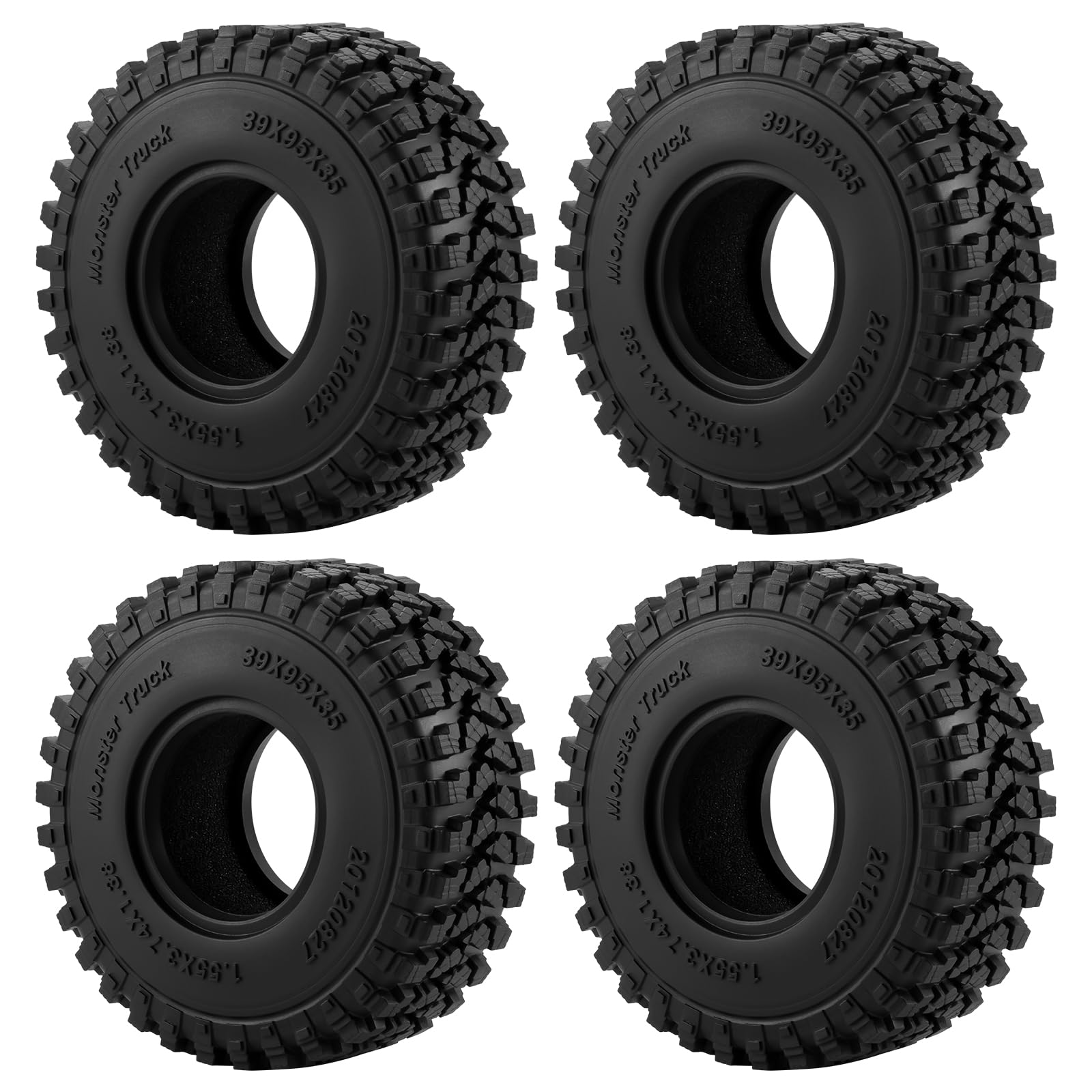 RCHUBAM 1.55" RC Wheel Tires 4PCS 1.55 RC Tires Rubber Mud Terrain Tyres Compatible with 1/18 Axial UTB18 Capra AX90069 RC Car D90 TF2 Tamiya CC01