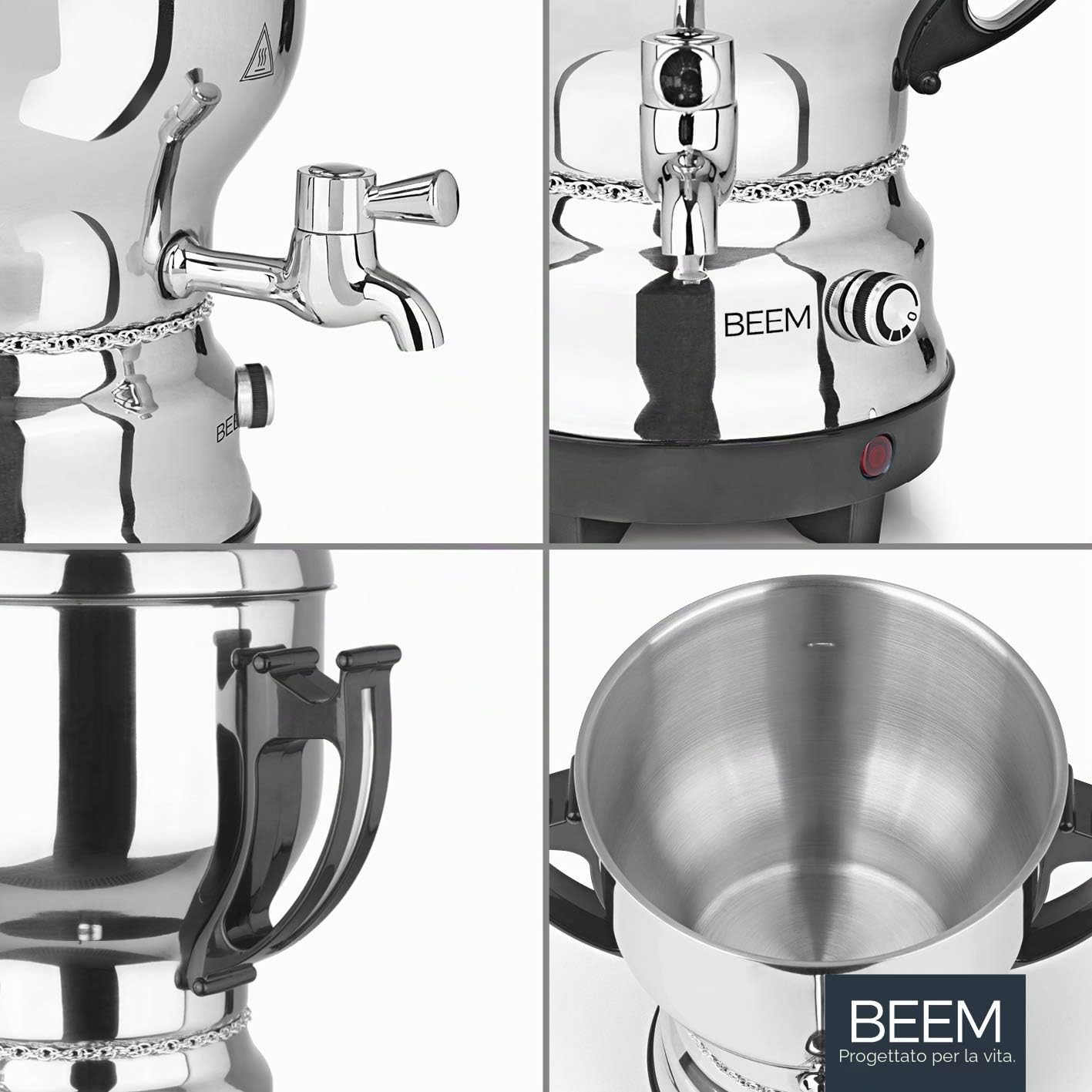 BEEM SAMOWAR 2030-3 l | Tea Maker Elettrico 2.200 W | Acciaio Inox, Contenitore per Acqua da 3 Litri, teiera da 1 litro | Adatta per Uso privato, alberghiero, gastronomico