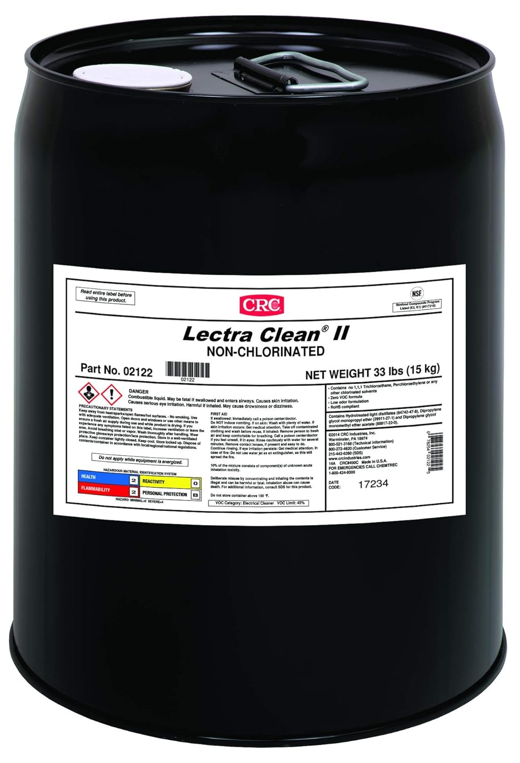 CRC2122 Lectra Clean II NonChlorinated Heavy Duty Liquid Degreaser, 5