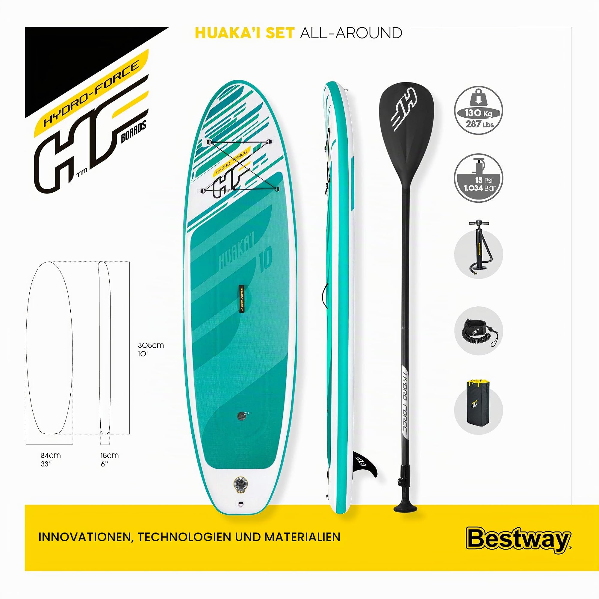 Hydro-Force SUP, Inflatable Stand Up Paddle Board, Complete Set, Multiple Sizes