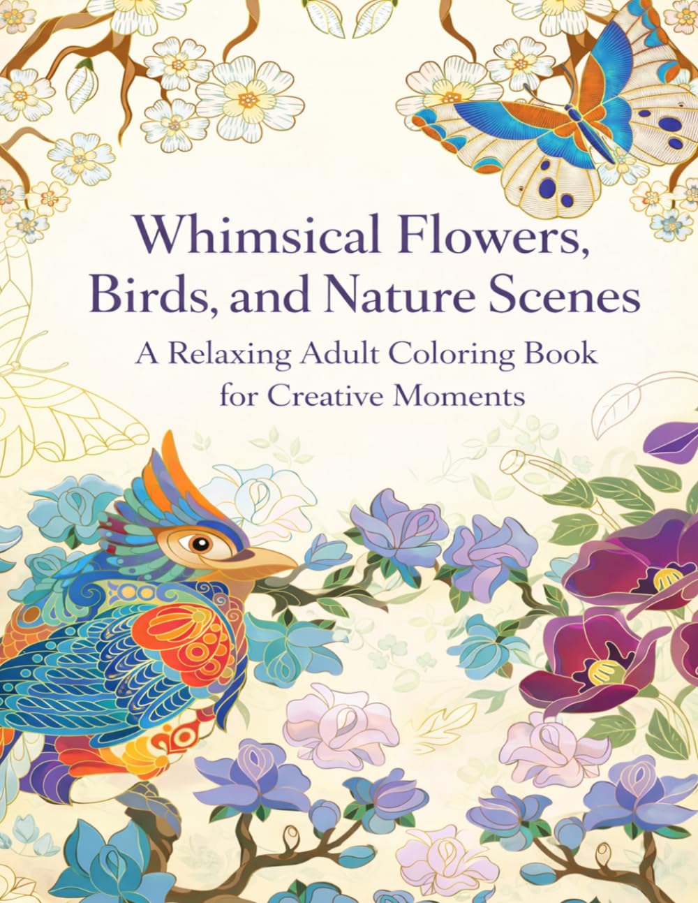Whimsical Flowers, Birds, and Nature Scenes: A Relaxing Adult Coloring Book for Creative Moments